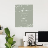 Salbeigrüne Wildblumen-Hochzeits-Willkommensschild Poster (Heimbüro)