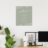 Salbeigrüne Wildblumen-Hochzeits-Willkommensschild Poster (Heimbüro)