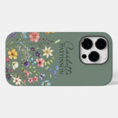 Salbeigrüne Wildblumen-Initialen nach Maß Case-Mate iPhone Hülle (Rückseite (Horizontal))