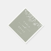 Salbeigrüne Wildblumen-Monogramm-Hochzeitsserviett Serviette (Ecke)