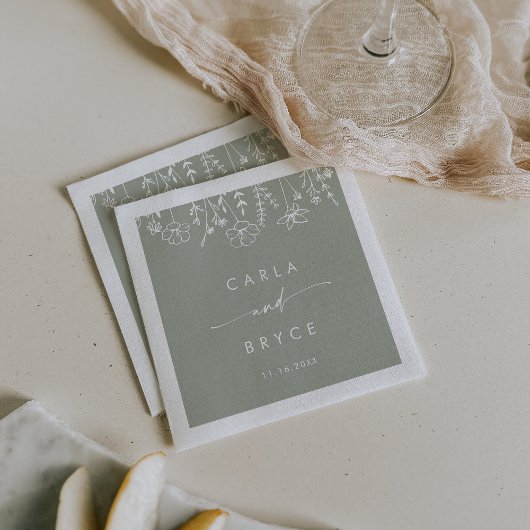 Salbeigrüne Wildblumen-Monogramm-Hochzeitsserviett Serviette