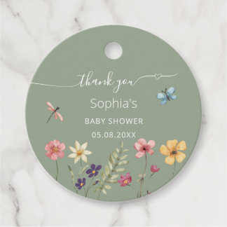Salbeigrüne Wildblumen-Schmetterling-Baby-Party Geschenkanhänger