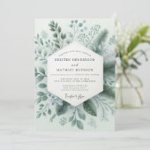 Salbeigrüne Winterliche Botanische Hochzeit Einladung (Stehend Vorderseite)