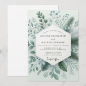 Salbeigrüne Winterliche Botanische Hochzeit Einladung (Vorne/Hinten)