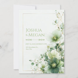 Salbeigrüne Winterrose Botanischer Rahmen Hochzeit Einladung