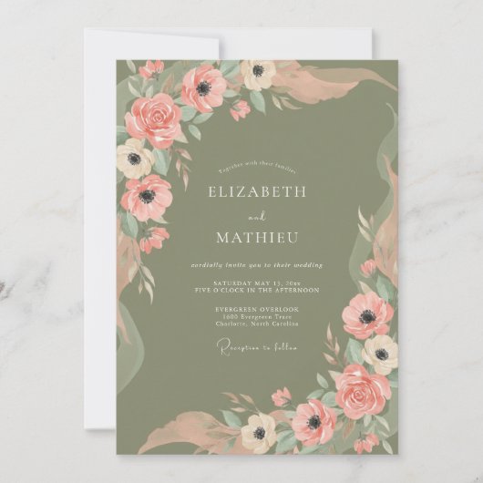 Salbeigrüne zarte Boho-Hochzeit Einladung (Vorderseite)