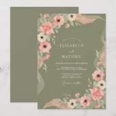 Salbeigrüne zarte Boho-Hochzeit Einladung (Vorne/Hinten)