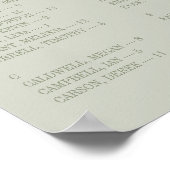 Salbeigrüner alphabetischer Hochzeits-Sitzplan Poster (Ecke)