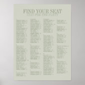 Salbeigrüner alphabetischer Hochzeits-Sitzplan Poster (Vorne)