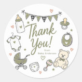 Salbeigrüner Baby Shower Danke Sticker (Vorderseite)