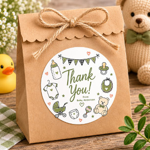 Salbeigrüner Baby Shower Danke Sticker