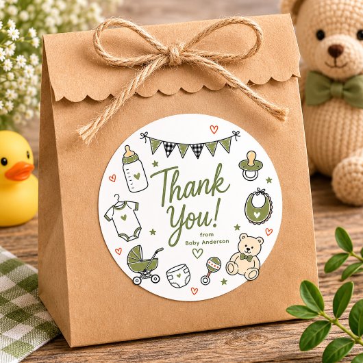 Salbeigrüner Baby Shower Danke Sticker