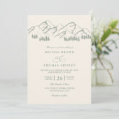 Salbeigrüner Bergkiefern QR-Code Hochzeit Einladung (Stehend Vorderseite)