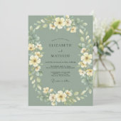 Salbeigrüner Blumenkranz Hochzeit Einladung (Stehend Vorderseite)