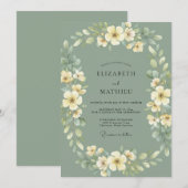 Salbeigrüner Blumenkranz Hochzeit Einladung (Vorne/Hinten)
