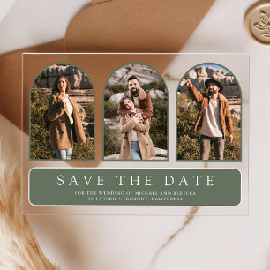 Salbeigrüner Bogen 3 Foto Hochzeit Save the Date Acryleinladungen