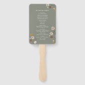Salbeigrüner Boho-Blumen-Hochzeitsprogramm-Handfäc Fächer (Rückseite)