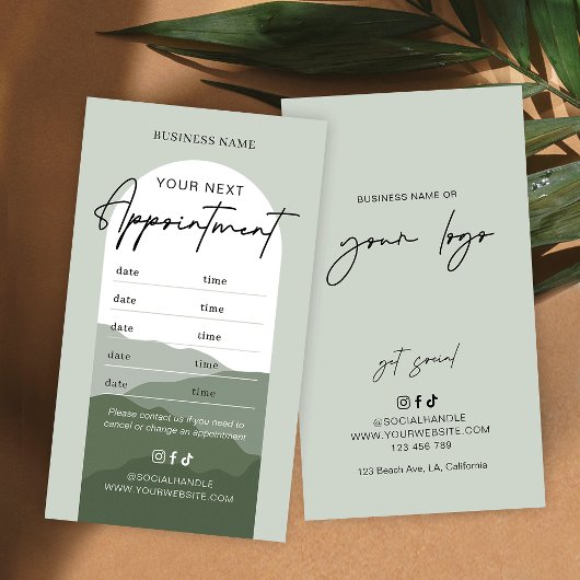 Salbeigrüner Boho-Bogen-Logo-Make-up-Frisörsalon Terminkarte