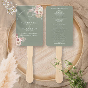 Salbeigrüner Boho-Pampasgras-Bogen-Hochzeitsprogra Fächer