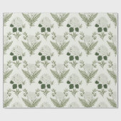 Salbeigrüner Botanischer Farn & Hortensie Geschenkpapier (Flach)
