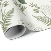 Salbeigrüner Botanischer Farn & Hortensie Geschenkpapier (Rolleneckpunkt)