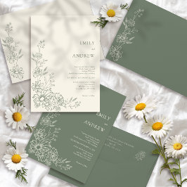 Salbeigrüner Botanischer Gartendaisy-Hochzeit Einladung
