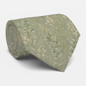 Salbeigrüner Botanischer Jacquard-Hochzeitskrawatt Krawatte (Gerollt)