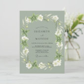 Salbeigrüner botanischer Kranz Hochzeit Einladung (Stehend Vorderseite)