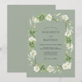 Salbeigrüner botanischer Kranz Hochzeit Einladung (Vorne/Hinten)