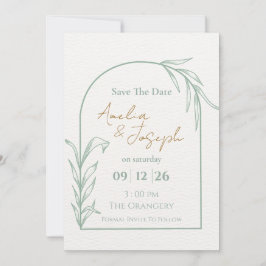 Salbeigrüner Botanischer Torbogen Save-the-Date Einladung