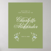 Salbeigrüner Chintz-Blumen-Eleganter Hochzeitsempf Poster (Vorne)