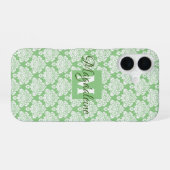 Salbeigrüner Damast iPhone iPad Case mit Monogramm 16 Hülle (Rückseite (Horizontal))