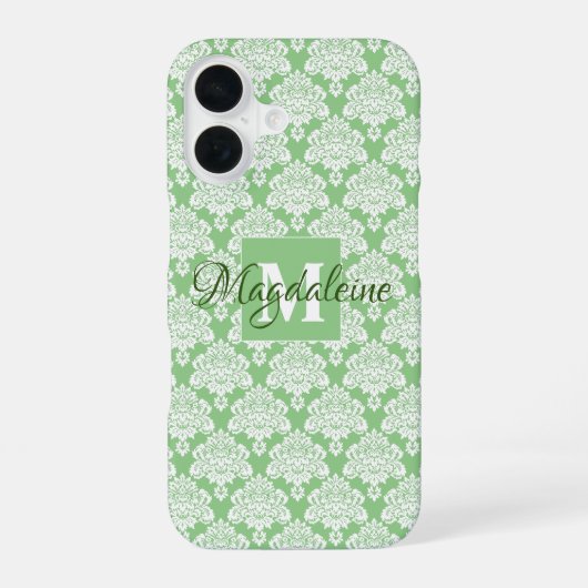 Salbeigrüner Damast iPhone iPad Case mit Monogramm 16 Hülle (Rückseite)