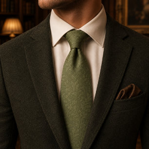 Salbeigrüner Damast-Luxus-Botanik-Jacquard Krawatte