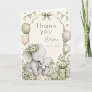 Salbeigrüner Elefant Baby Shower Dankeskarte