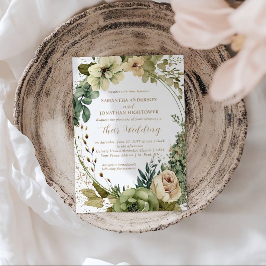 Salbeigrüner Eukalyptus-Blumen-Rustical-Hochzeit | Einladung