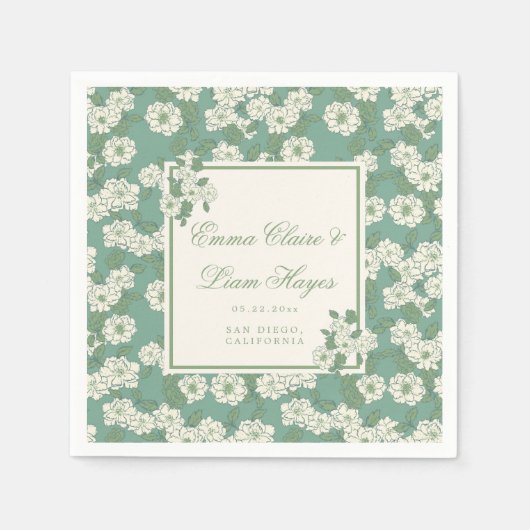 Salbeigrüner Garten-Chinoiserie Serviette (Vorderseite)