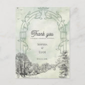 Salbeigrüner Gartenbogen Hochzeits-Dankeschön Postkarte (Vorderseite)