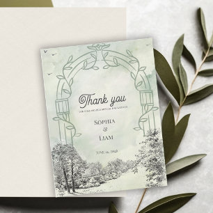 Salbeigrüner Gartenbogen Hochzeits-Dankeschön Postkarte