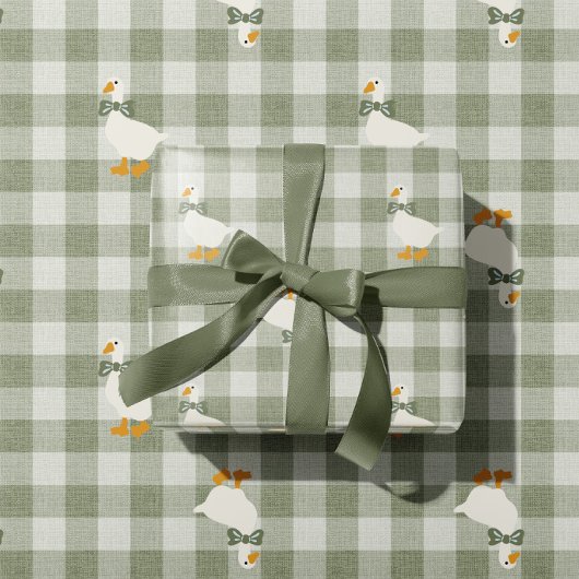 Salbeigrüner Gingham Büffel Karo Baby Shower Wäsch Geschenkpapier
