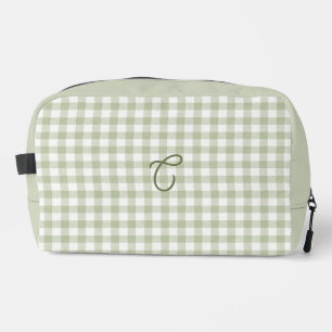Salbeigrüner Gingham-Monogramm-Makeup-Beutel Waschbeutel