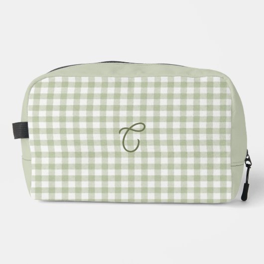 Salbeigrüner Gingham-Monogramm-Makeup-Beutel Waschbeutel (Vorderseite)