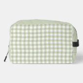 Salbeigrüner Gingham-Monogramm-Makeup-Beutel Waschbeutel (Rückseite)