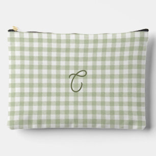 Salbeigrüner Gingham-Monogramm-Makeup-Beutel Zubehörtasche