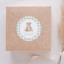 Salbeigrüner Gingham-Teddybär-Baby-Party