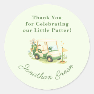 Salbeigrüner Golfwagen Baby Shower Favor Runder Aufkleber
