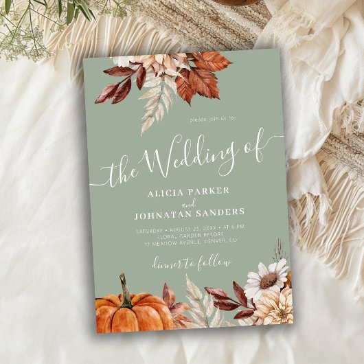 Salbeigrüner Herbst Boho Botanische Hochzeit Einladung
