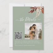 Salbeigrüner Herbst Hochzeit QR-Code botanisch Einladung (Rückseite)