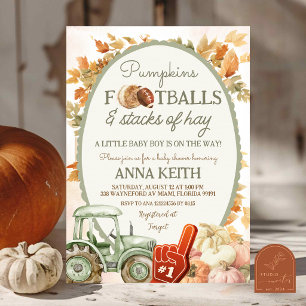 SALBEIGRÜNER Herbst-Kürbis-Football und Heuhaufen Einladung