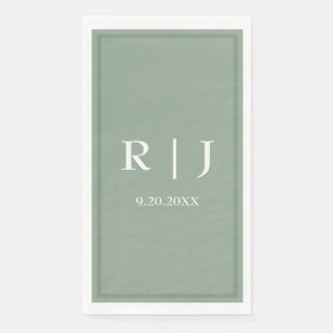 Salbeigrüner Hintergrund Monogramm-Hochzeit Serviette